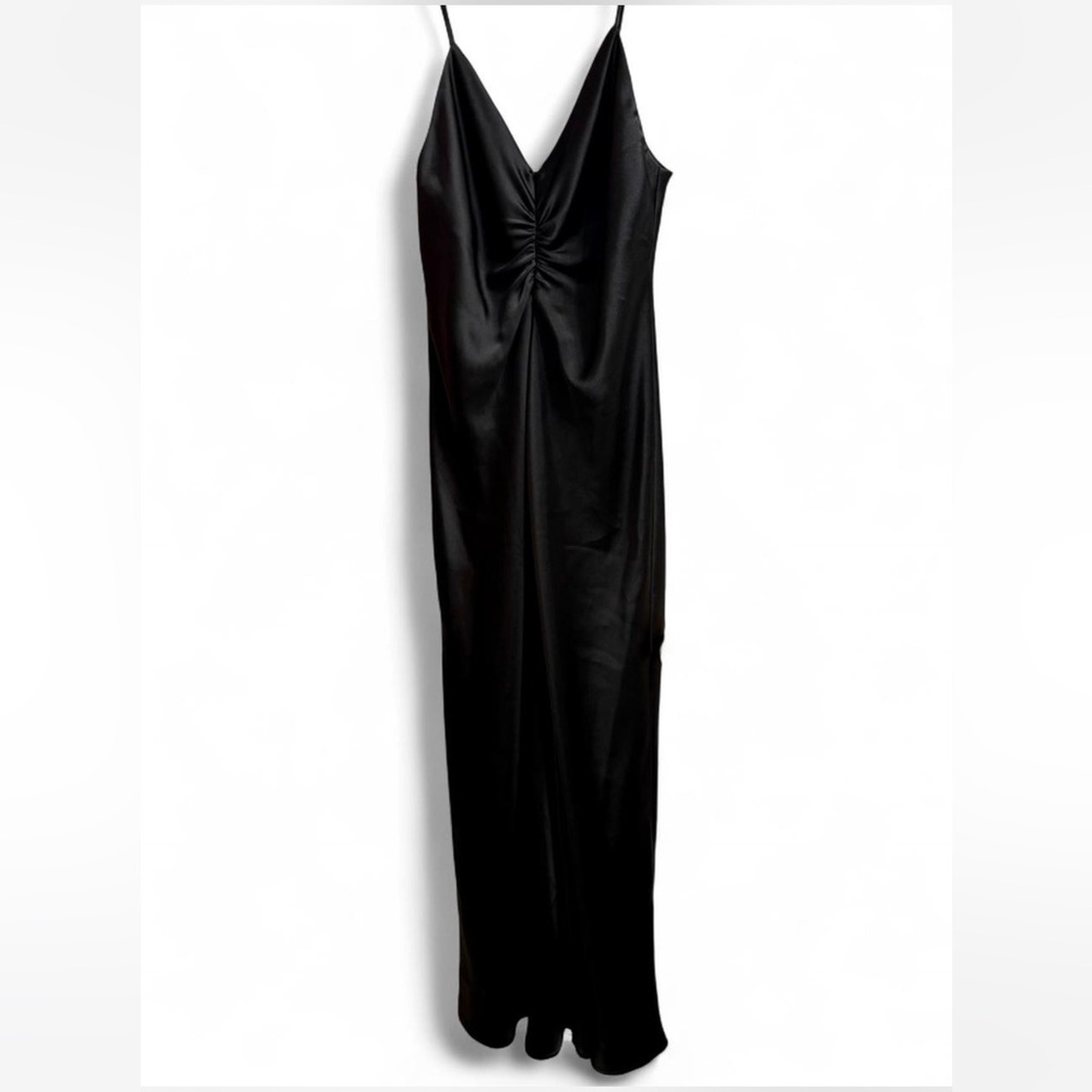 Zara Black Satin V-Neck Slip Dress